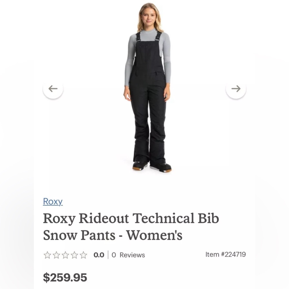 Roxy Womens Rideout Bib Snow/Ski Pants True Black Size XL Brand New/Never Worn